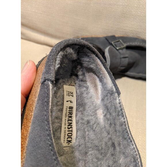 Birkenstock Buckley Shearling Suede Leather Sz 37 Women's 6 Gray Slip On Shoes - Picture 11 of 11